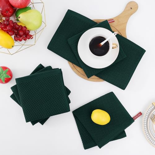 100% Cotton Waffle Weave Kitchen Dish Cloths 8 (Blackish Green / 12 X 12 - 8 Pack)