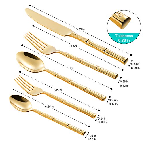 Flatware Set Gold Silverware Set with Bamboo Pattern Mirror Polished 20 Pieces Cutlery Set Housewarming Wedding Gift Service for 4 (Gold / 20 pcs)