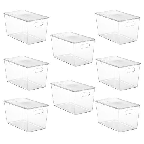 8 Pack Clear Stackable Storage Bins with Lids and Handles (XL(13"L x 7.4"W x 7"H))