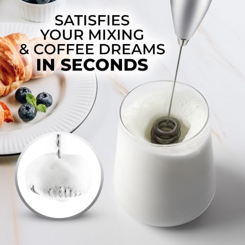 Powerful Milk Frother Wand With Duracell Batteries (08 - Alpha Silver / Triple Whisk + Batteries)