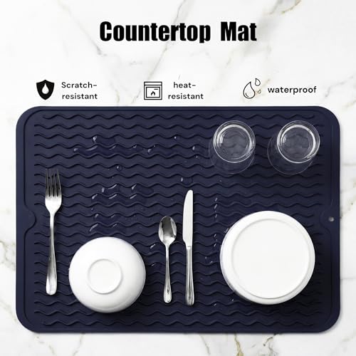 Silicone Dish Drying Mat (Navy Blue / 16"L x 12"W)