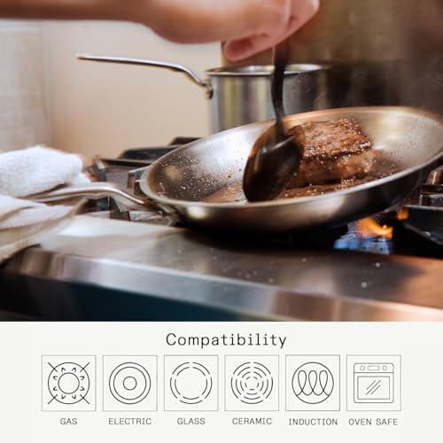 Cookware - 10-Inch Stainless Steel Frying Pan With Lid - 5 Ply Stainless Clad - Professional Cookware - Crafted in Italy - Induction Compatible (10" with Lid)