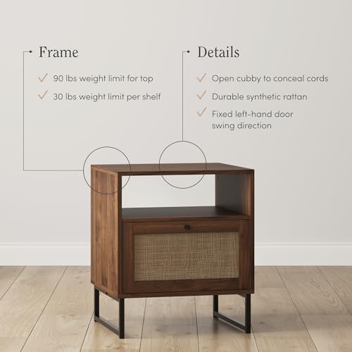 Mina Boho Nightstand (Walnut Brown/Black / Set of 2)