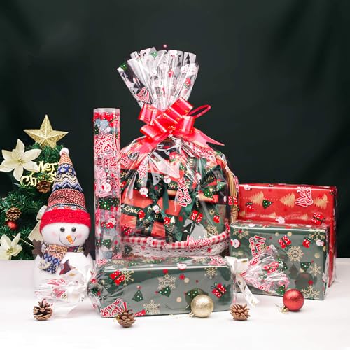 100 ft Christmas Cellophane Wrap Roll (Christmas 35in Wide x 100ft Long)