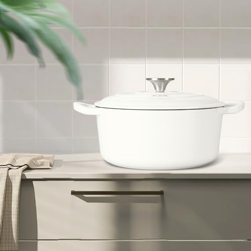 6 Quart Enameled Cast Iron Dutch Oven Pot with Lid (White / 6QT)