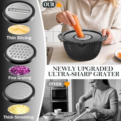 4-in-1 Colander Set, Patented Rotatable Strainer, Kitchen Gadgets -Black (Black)