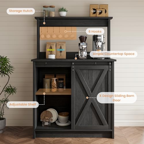 31" Farmhouse Coffee Bar Cabinet with Storage Hutch (31.5Inch / Grey)