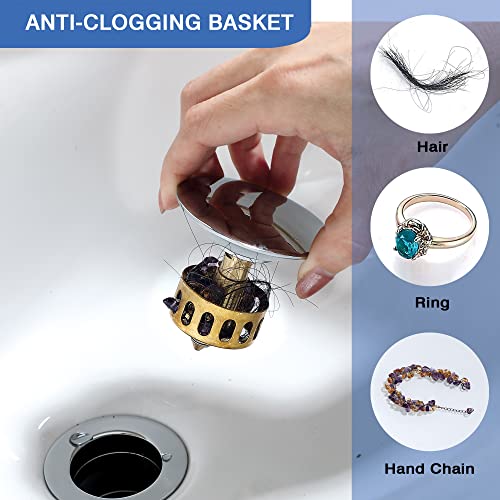 Stainless Steel Pop up Drain for Bathroom Sink Inst Sink Drain with Detachable Basket (Polished Chrome)