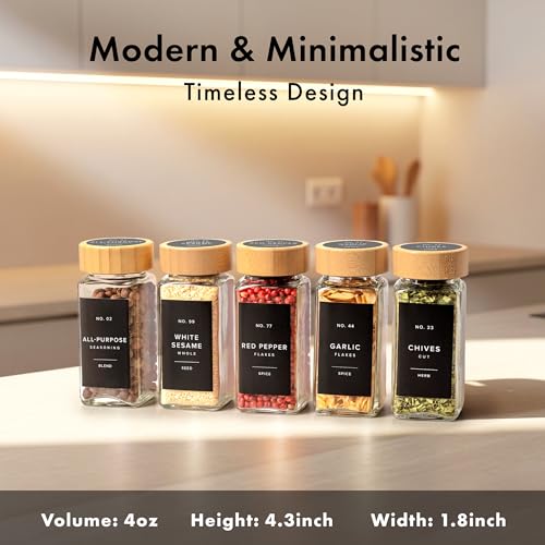 Glass Spice Jars with Label (Black Spice Labels)