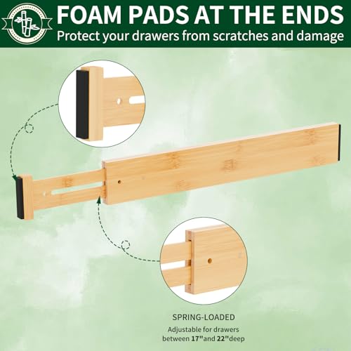 Bamboo Drawer Dividers 2.6" High (6 Pack 17-20"L)