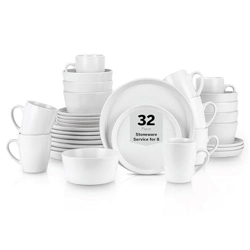 Albie 32 Piece Dinnerware Set Stoneware (32 Piece - Service for 8 / White Speckled)