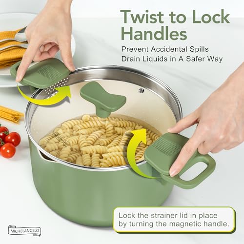 6 Qt Ceramic Nonstick Pasta Pot with Strainer Lid (Roden Green / 6 Quarts)