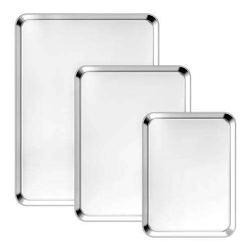 3 Pack Heavy Duty Stainless Steel Baking Sheet Set (Stainless Steel / 9/12/16)