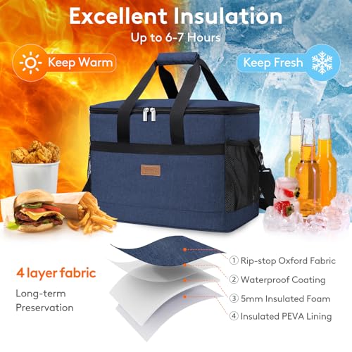 Cooler Bag 50 Cans Collapsible and Insulated Large Lunch Bag Leakproof Soft Cooler Portable for Camping (50-Can(30L) / Dark Blue)