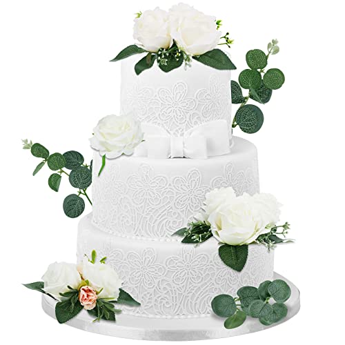 9 Pcs Cake Flower Toppers Floral Wedding Cake Decoration (White)