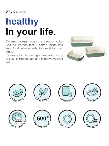 Ceramic Casserole Dishes for Oven with 304 Racks (Forest Green / 13.7"+11"+8.3")