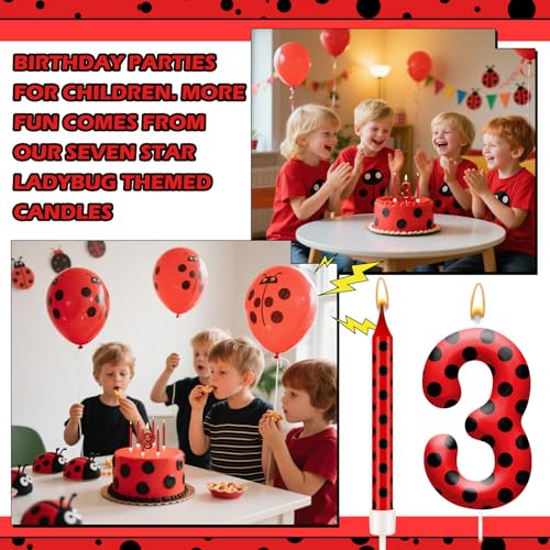 13PCS Ladybug Theme Birthday Candles Set (Red+Black / 3)