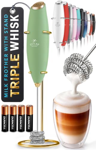 Powerful Milk Frother Wand With Duracell Batteries (47 - Forest Gold / Triple Whisk + Batteries)