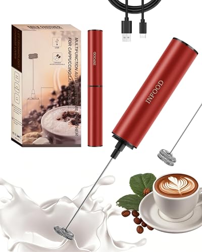 Rechargeable Milk Frother with Cover (Red)