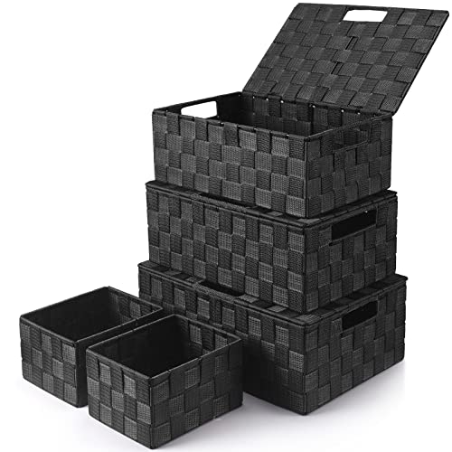 Storage Baskets with Lids (Black / 5pack with Lids)