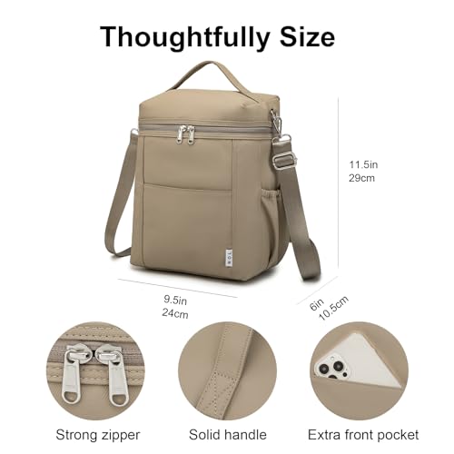 NOL Insulated Lunch Bags for Women Cooler Bag Lightweight Nylon Waterproof Lunch Box for Work Khaki Large 12L (Khaki / Large (12 Liters))