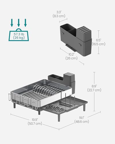 Dish Drying Rack (Silver + Gray / 19.9"D x 19.1"W x 8.9"H)