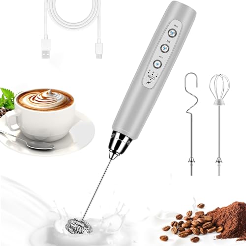 Milk Frother Wand Rechargeable Handheld Whisk Coffee 3 Speed Adjustable (Basic Frother / Silver)