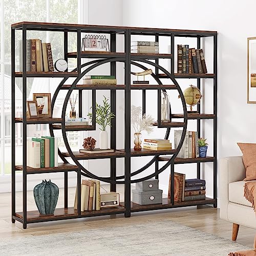 Bookshelf Industrial Etagere Bookcase (Rustic Brown / 2 Pack)