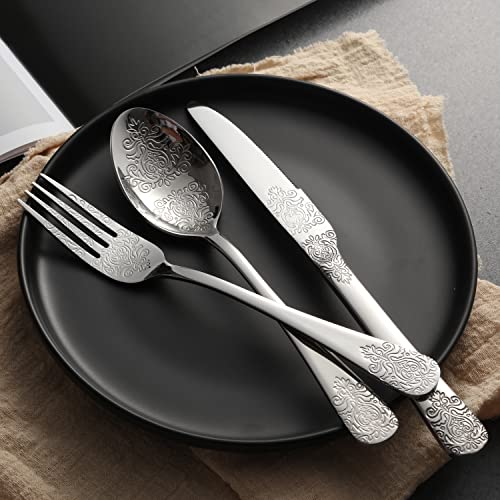 Silverware Set 40 Pieces Stainless Steel Flatware Cutlery Set Service for 8 Kitchen Utensil Tableware Sets Include Knives Forks Spoons for Kitchen Home Restaurant (Silver 40)