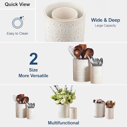 Ceramic Utensil Holder Set of 2 (Oasis / 7.2"+5.4" (Set of 2))
