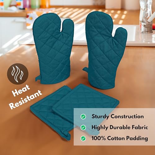 Pot Holders and Oven Mitts Sets for Kitchen Heat Resistant (Teal)