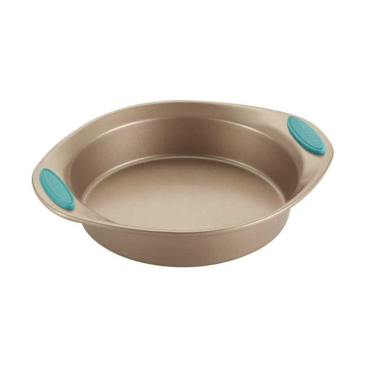 Cucina Bakeware Set Includes Nonstick Bread Baking Cookie Sheet and Cake Pans (5 Piece / Latte Brown with Agave Blue Grips)