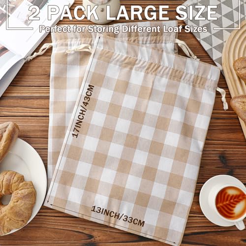2 Pcs Linen Bread Bags Homemade 13x17 Inches (Classic Style)