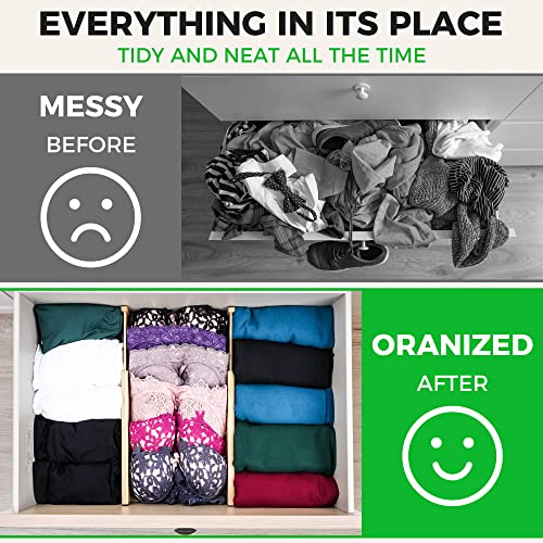 4 Pack Bamboo Drawer Dividers Organizer with Inserts 2.6'' High (Beige / 12.5-21.7 INCH)