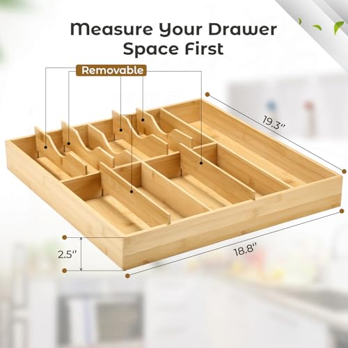 Silverware Organizer for Kitchen Drawers (19.3''D 18.8''W)
