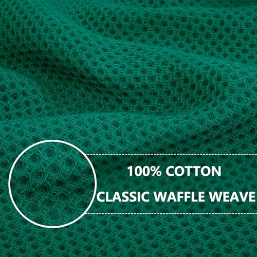 100% Cotton Waffle Weave Kitchen Dish Cloths 8 (Dark Green / 12 X 12 - 8 Pack)