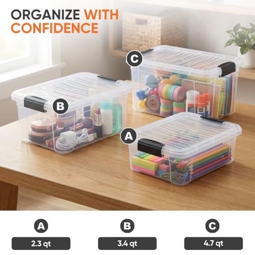 Small Clear Storage Boxes with Lids (4.75 Quart)