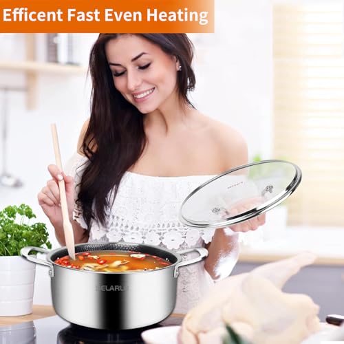 Tri Ply Non Stick 5 Quart Stainless Steel Stock Pot Heavy Duty (Black / 5 Quarts)
