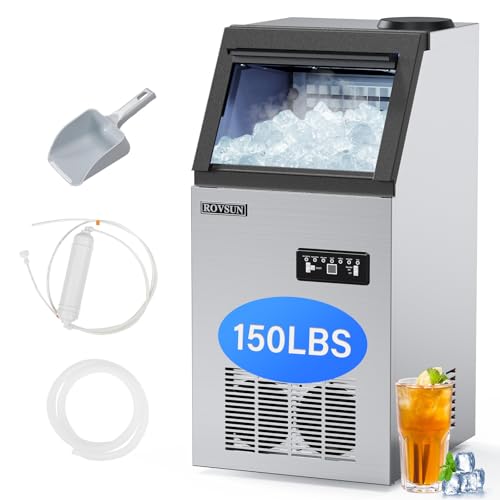 150LBS 24H Countertop Ice Maker with 2 Water Inlets (Silver & Black / 150LB)