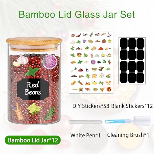Glass Jars with Bamboo Lids 20 oz (20 oz 12 pcs)