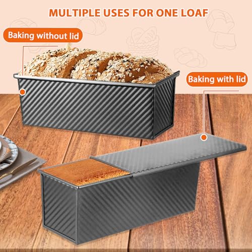 Non Stick Pullman Loaf Pan with Lid 13x4 Inch (Black)