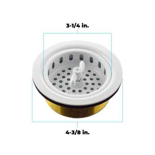 3.5" Sink Drain Assembly with Twist Lock Basket Strainer (White)