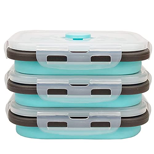3piece Collapsible Food Storage Containers with Lids (blue with gray)