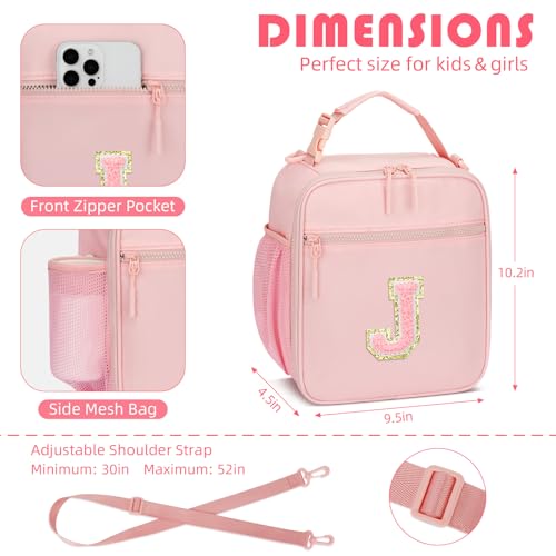 Lunch Box Kids Large Initial Insulated Lunch Bag for Girls (Pink / J)