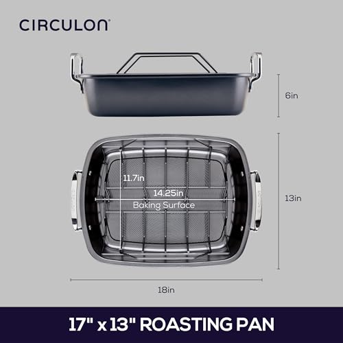 Ultra Lasting Nonstick Roasting Pan with Rack (17 Inch x 13 Inch / Easy Serve Rack)