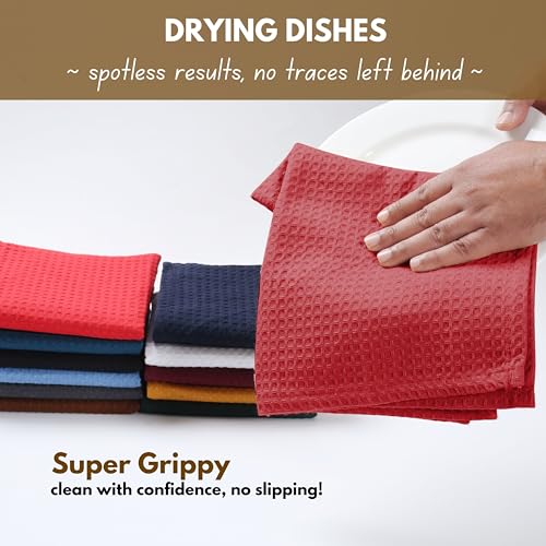 Cotton Kitchen Towel with Hanging Loop 16x26 inches (Set of 6 / Red)