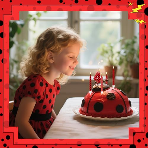 13PCS Ladybug Theme Birthday Candles Set (Red+Black / 4)