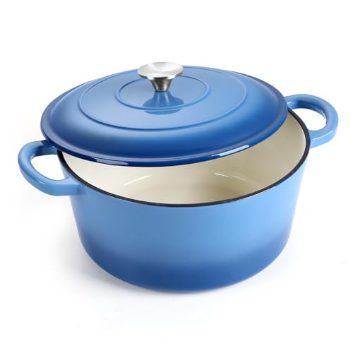 6 Quart Enameled Cast Iron Dutch Oven with Lid (6 QT-Round / Blue)