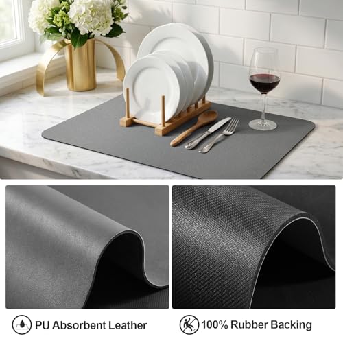 Dish Drying Mat for Kitchen Counter (Dark Gray / 16" x 20")