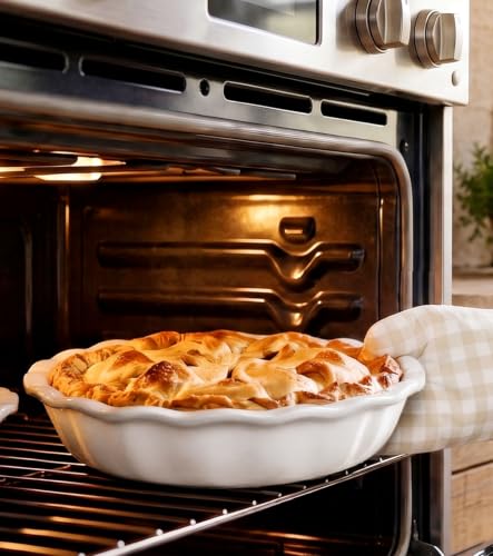 Deep Dish Pie Pan 9 Inch Ceramic (White-2 PCS / 53 OZ)